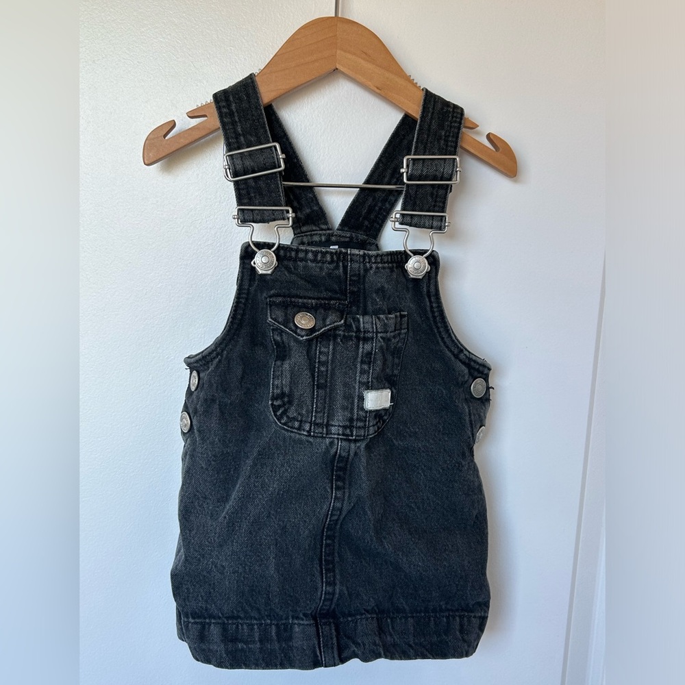 7 For All Mankind Kid’s Black Denim Overalls with Pocket Detail